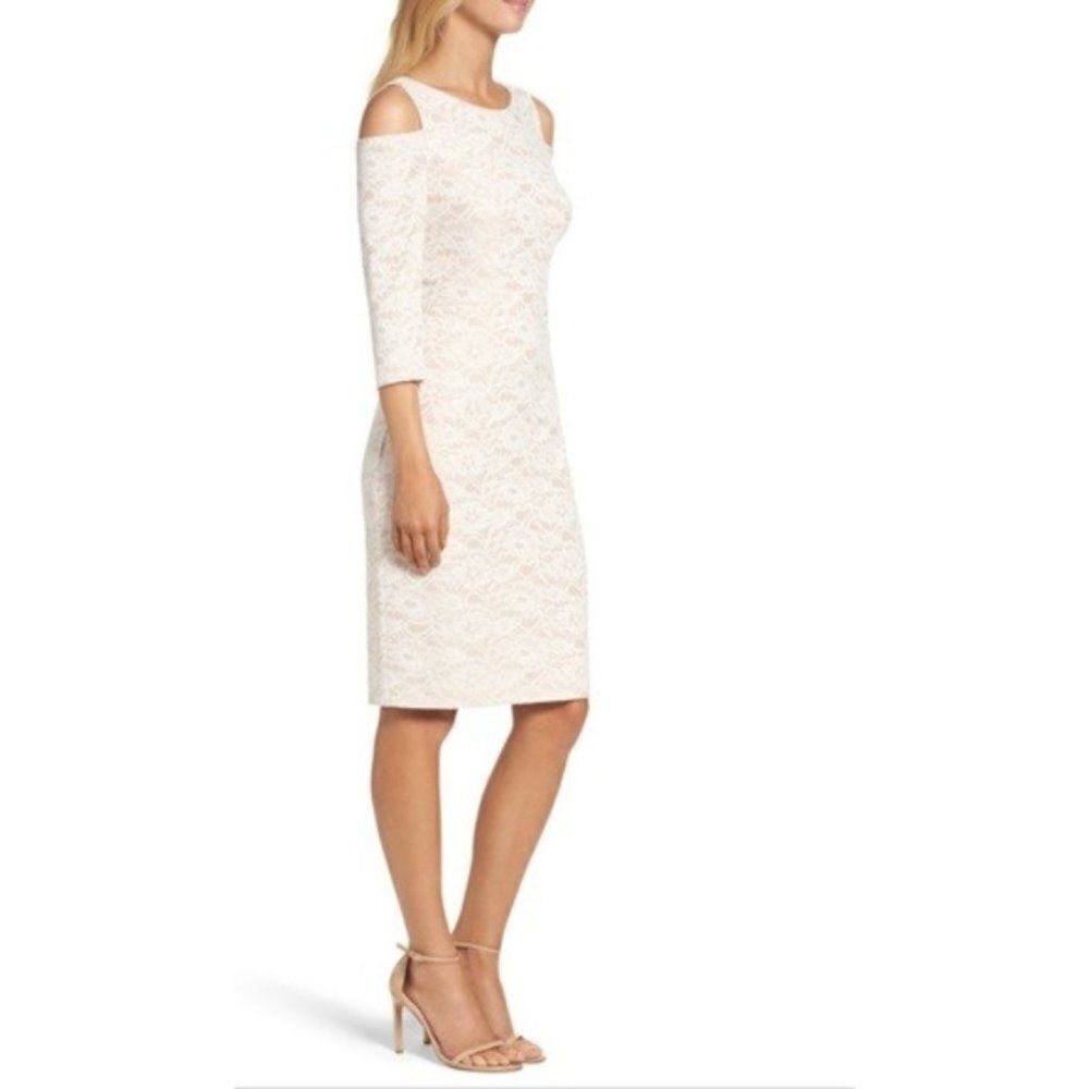 ELIZA J Midi Cold Shoulder Lace Dress